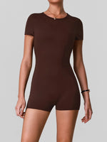 Butt Lifting One Piece Body Shaping Yoga Jumpsuit Women Short Sleeve Hollow Out Backless Bodycon Shorts Sports Suit Workout Wear