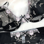 Pure Wind Ultra-thin Lace Underwear Women's Big Chest Small with Underwire Sexy Retraction Breast Support Breathable Bra Set ABC