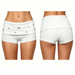 2026 Summer Women's Shorts Low Rise Solid Color Slim Fit Hot Pants with Metal Eyelet Fold-over Party Club Shorts Streetwear