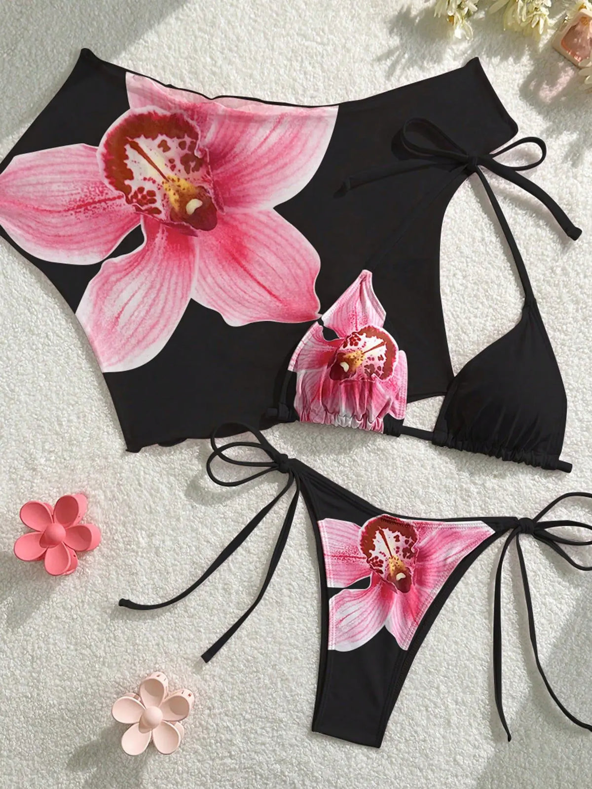 DEKA Flower Printed Short Sleeve Bikini Female Swimsuit Women Swimwear Three-pieces Bikini set Bather Bathing Suit Swim