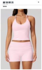 Summer 2Pcs Yoga Sets Women Camisole Slimming Sports Tank Top Pleate High Waist Shorts Fitness Suit Gym Running Excersize Wear
