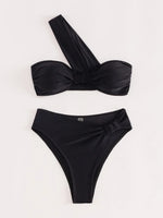 Sexy One Shoulder Bikinis Sets 2024 Women Black Push Up Pleate High Waist Swimsuit Beach Bathing Suit 2 Piece Swimwear Biquini