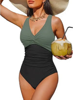 S - XXL Twist Front V Neck Female Swimwear One Piece Swimsuit Women Slim Monokini Backless Bathing Suit Swim Beachwear Bodysuit