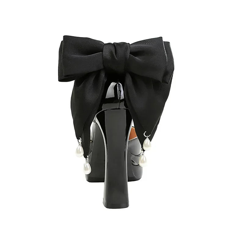 BIGTREE Shoes Women's High Heels Hollow Platform Waterproof Thick Heel Pointed Toe Sandals Match Dress Wedding Shoes Knot