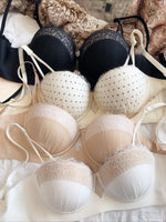 Sexy Half Cup Push Up Bra Women Lace Embroidery Underwear French Dot Hollow Thicken Bras Ladies Detachable Strap Lingerie