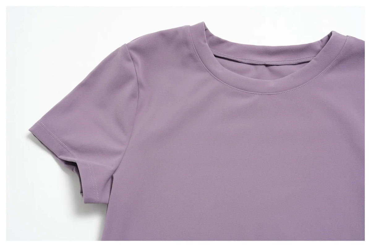 Yoga Set for Women High Waist Hip Lifting Tight Mid Pants Fitness Suit Short Sleeve O Neck Slimming Sports T Shirt Athletic Wear