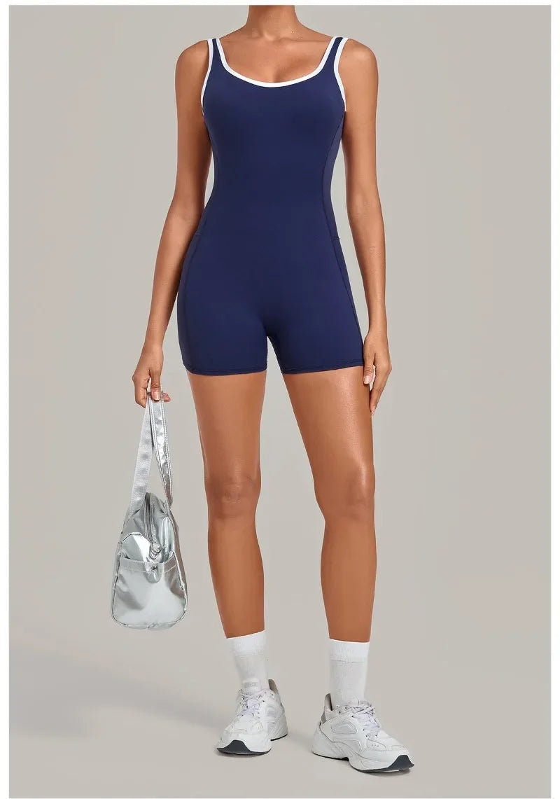 Women's Seamless Yoga Jumpsuits Sports Fitness Gym Sleeveless Backless Hip-lifting Shorts One-piece Training Workout Jumpsuit