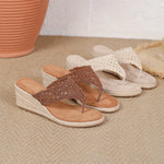Hollow Crochet Thong Espadrille Wedge Slide Sandals Women Breathable Slip On Flip Flops Platform High Heel Summer Beach Mules