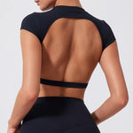 Hearuisavy Summer Sports Shirts Workout Tops Fitness Activewear Quick-Dry Yoga Clothes Sport Crop Tops Backless Gym Top Women