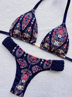 Printed Halter Braided Rope Mini Thong Bikini Female Swimsuit Women Swimwear Two-pieces Bikini Set High Cut Bather Bathing Suit