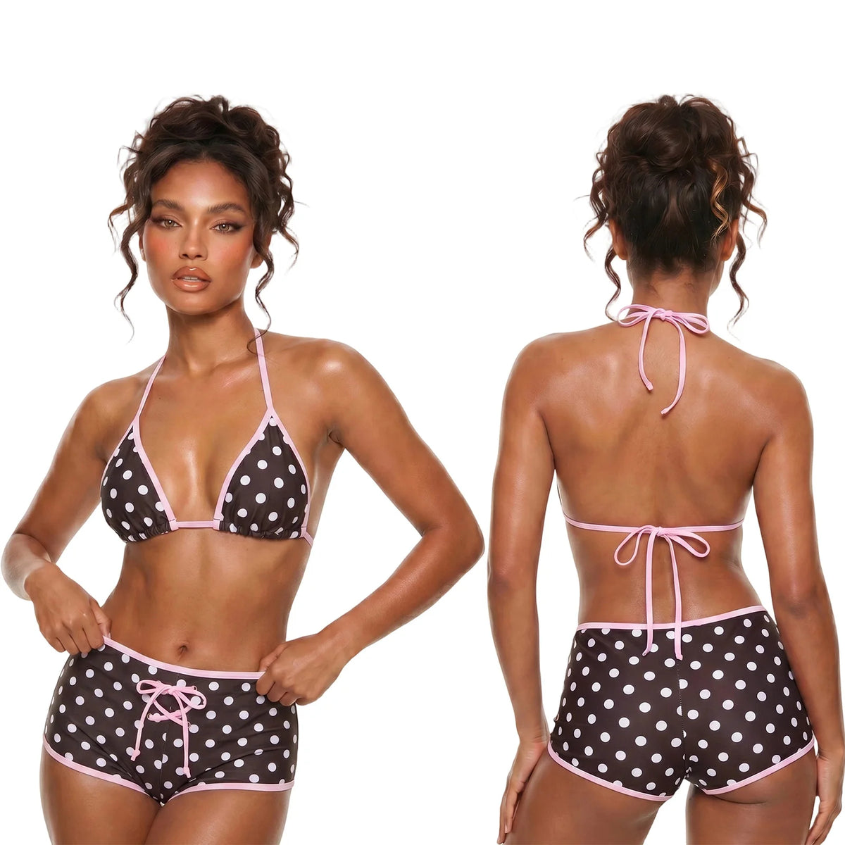 Women Bikini Sets Tie-up Halter Bra Tops and Swim Shorts Casual Bathing Suits for Beach Pool Female 2 Piece Swimsuits