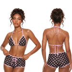 Women Bikini Sets Tie-up Halter Bra Tops and Swim Shorts Casual Bathing Suits for Beach Pool Female 2 Piece Swimsuits