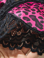 Hot girl rose pink leopard print patchwork lace lingerie set - sexy net fabric 3/4 cup shaping bra thong set ZA825182