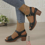 Women's Chunky Heel Sandals Strap Plus Size Shoes Solid Color One Line Fashion Sandals for Women Summer 2026