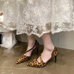 Summer High Heel Women Mules Sandals Fashion Pointed Toe Leopard Shoes Design Style Banquet Party