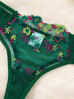 Green Floral Embroidery Lingerie Set Women Sheer Mesh Push Up Bra And Thong 2 Piece Sexy Transparent Lace Underwear ZA824026