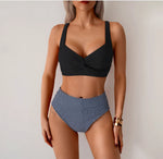 Sexy Black Two Piece Swimsuit Women Cross Pleate Push Up Padded Bikini Set Summer Bathing Suit Slim High Waist Swimwear Biquini