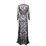 Sexy See Through Lace Long Dresses For Women Deep V-neck Solid Color Maxi Dress Fashion Streetwear Party Night Club Vestidos New