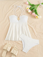 Summer Two Pieces Swimsuits Woman White Swimwear Female Tankini Sets Beach Wear Bandeau Bathing Suit Sports Women Swimming Suit
