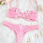 2pcs Women's Bra Set Sexy Lace Mesh Lingerie Set Ultra Thin Breathable Comfortable Lightweight Scallop Transparent Lingerie Set