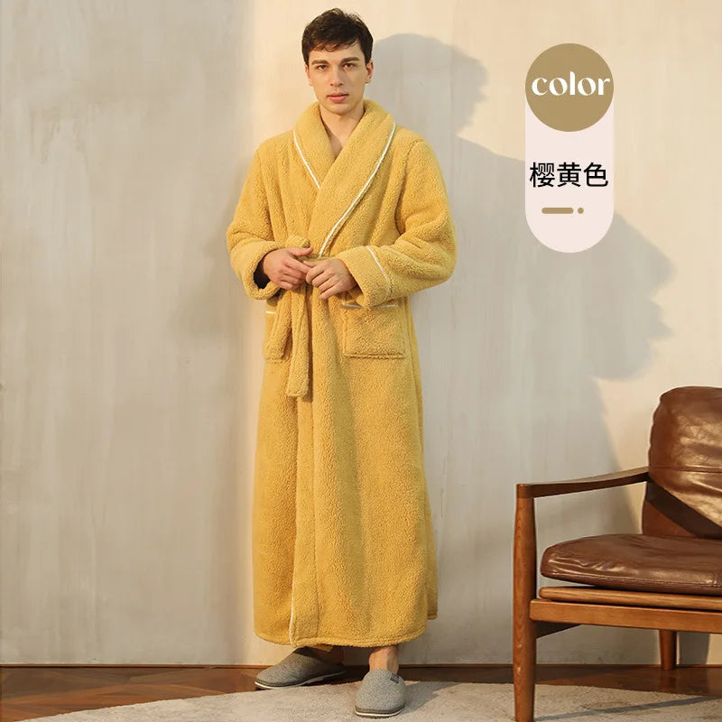 Thick Cozy Fleece Couple Bathrobe, Men Women Long Warm Loungewear, Autumn Winter Flannel Plus Size Robe Pajamas