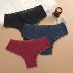 3Pcs Women Cotton Brazilian Pants Sexy Lace Brazilian Briefs Low Waist Floral Solid Color G-string Breathable Soft Lingerie