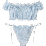 Porn Women Sexy Lingerie Off Shoulder Bralette Strapless Ruffles Bra and Panty Sets Female Transparent Underwear