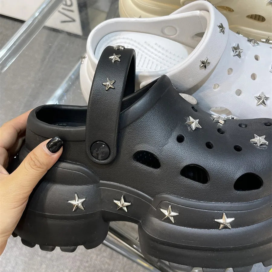 Women Fashion Clogs DIY Cute Stars Platform Slippers Soft EVA Sexy High Heels Female Indoor Street Shoes Girls Beach Sandals