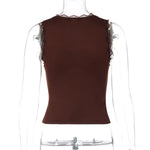 FDYOUI Deep V-neck Sleeveless Tank Tops Y2K Woman Clothes 2026 Summer Lace Patchwork T-shirt Girls Slim Corset Top Streetwear
