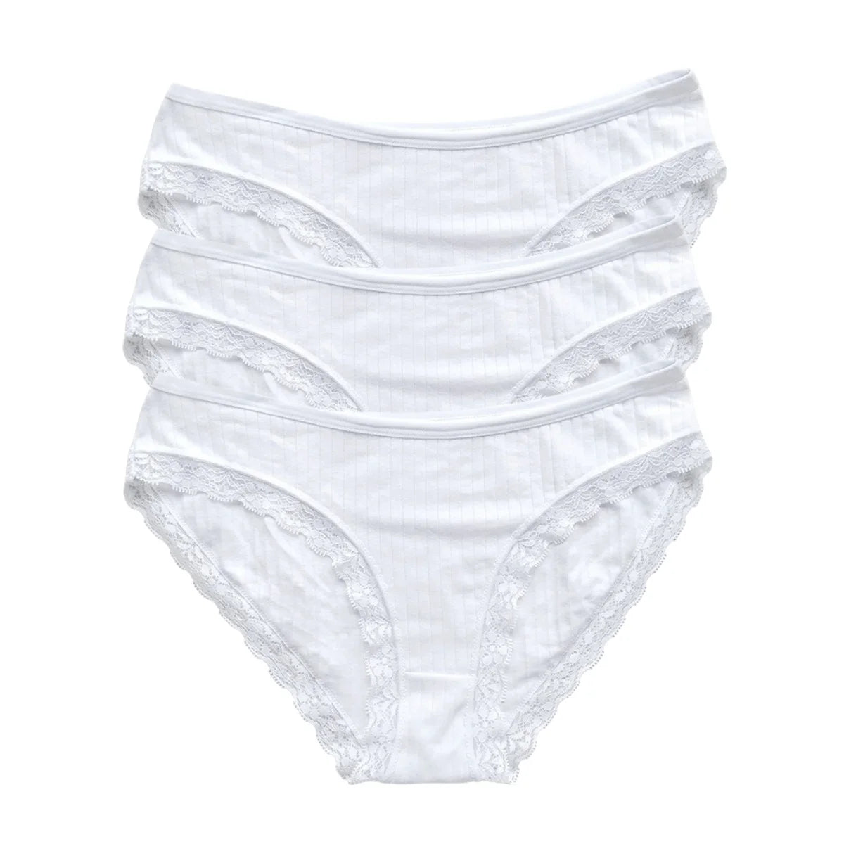 3Pcs/Set Cotton Panties Women Lace Trim Briefs Female Underpants Solid Color Soft Underwear Sexy Lingerie Intimates M-XL
