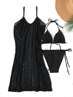 3 Pieces 2026 Triangle Halter String Bikini Solid Swimwear Female Sexy Swimsuit Women Bathers Bathing Swimming Swim Suit