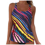 Women Summer Swimwear Loose Fit Scoop Neck Sleeveless Tankini Top Bohemian Tie Dye Print Bathing Suit Padded Swimsuit Top Xxl