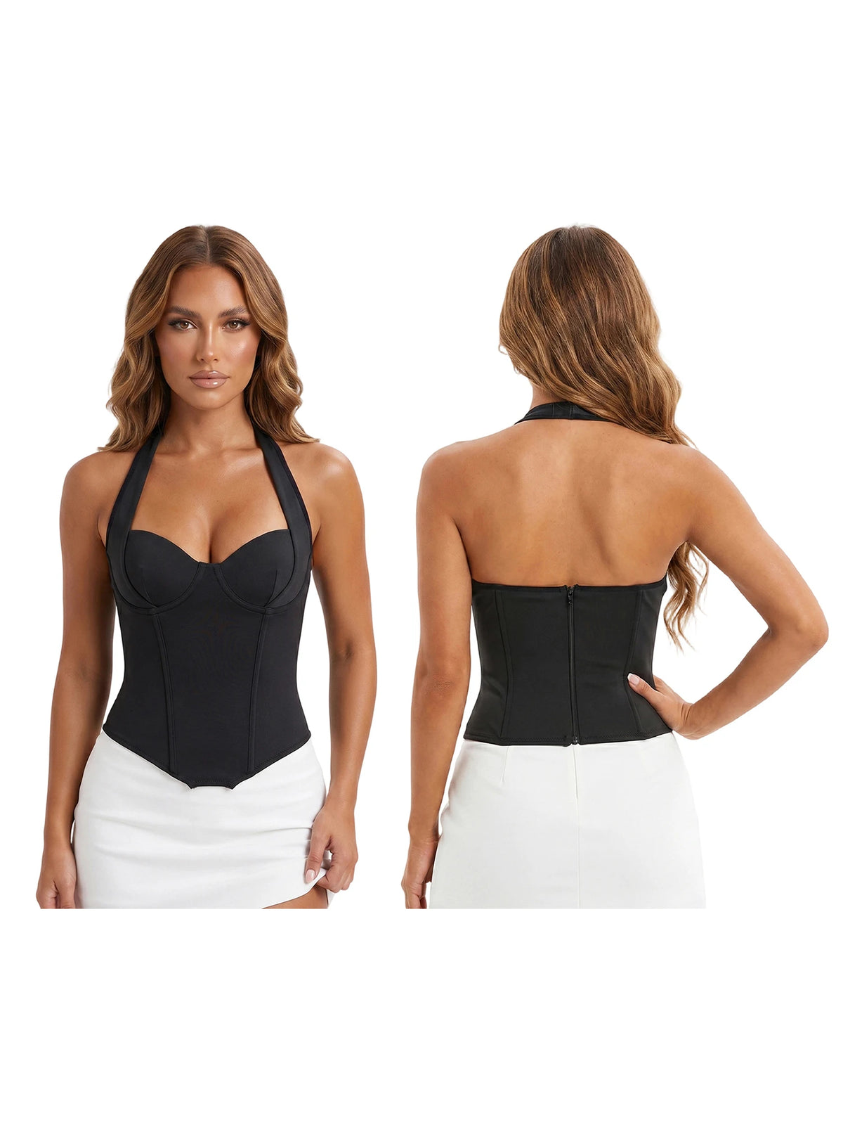 Women's Retro Corset Tops Open Back Halter Sleeveless Fishbone Slim Fit Tank Tops Summer Chic Vest
