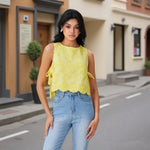 Women Summer Tank Tops Casual Tie up Side Floral Embroidery Sleeveless Shirt Basic Vest for Streetwear