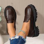 Women Penny Platform Loafer Shoes Slip On Chunky Lug Sole Round Toe Vintage Preppy Office Casual Dress Shoes