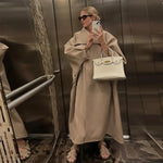 Women's Elegant Faux Suede Long Jacket Stand Collar Bat Sleeve Solid Overcoat Outwears 2025 Autumn Winter Female Streetwears
