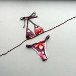 Boho Style Women's Floral Print Swimsuit Sexy Backless Lace-up Swimwear Push Up Thong Bathing Suit Female Bikini Set Beachwear