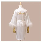 Women FEATHER Bride Bridesmaid Wedding Robe Satin Kimono Bathrobe Gown Nightwear Embroidery Letter Nightgown V-Neck Lingerie