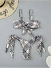 2026 New Vintage Plaid Print 2 Piece Swimsuit for Women Knot Lace-up Push Up Suspender Backless Bikini Set Beach Bathing Suit
