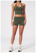 Color Blocked Yoga Suit 2 Pieces Women Slim Sports Tank Top High Waist Leggings Shorts Outfit Tight Outdoor Running Fitness Suit