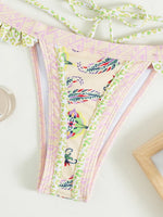 Floral Print Halter Ruffle Frilled Bikini Women Thong Swimwear Female Swimsuit Two-pieces Bikini Set Bathing Suit Swim Beachwear