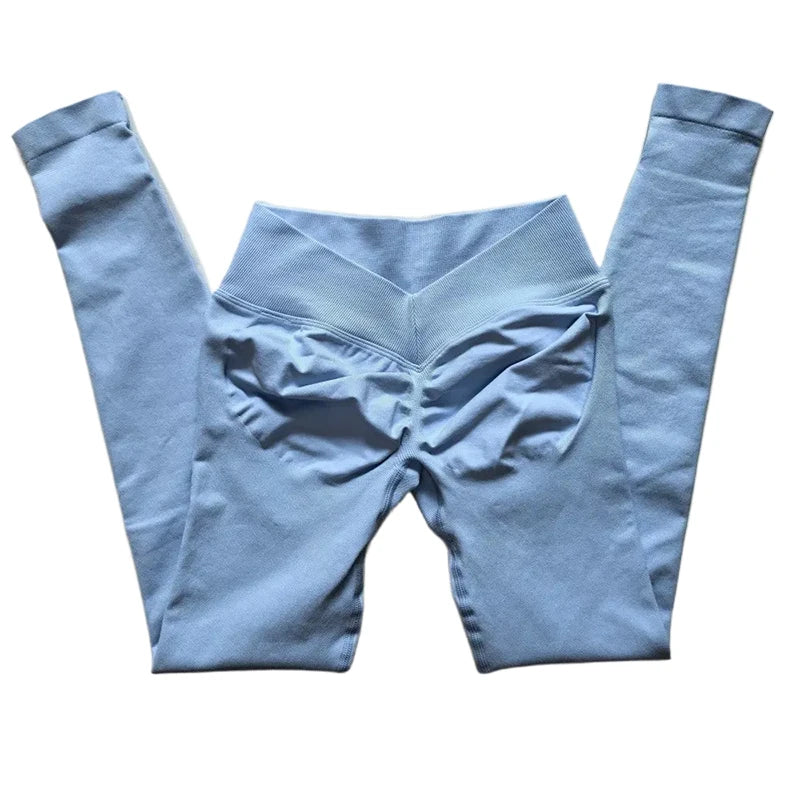 Sports Leggings Woman Clothes Seamless Yoga Pants Scrunch Booty V Waist Hip Lifting Fitness Gym Leggings Running Workout Tights