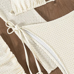 Beige Mesh Halter String Triangle Micro Thong Bikinis Sets 4 Pieces Long Sleeve Cover Ups Sexy Swimsuit Women Holiday Swimwear
