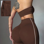 Women Strapless Bandeau Sports Bra Seamless High Waist Yoga Leggings Set Padded Workout Fitness Gym 2 Piece Outfits