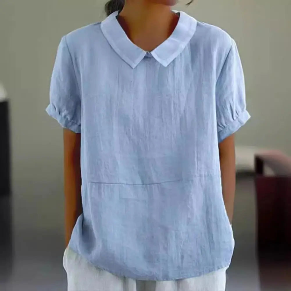 Summer Women Shirt Lapel Short Sleeve Solid Color Pullover Top Solid Color Loose Fit Shirt Tops Casual Streetwear