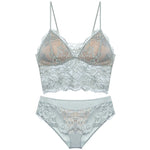 French Backless Bralette Sheer Lace Wireless Halter Top No Underwire Anti Nipple Show Comfort Bra & Tushy Set CA MOYISU Sexy Bra