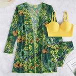 2025 Three Pieces Bikini Set Cover Up Swimwear Women Swimsuit Print Long Sleeve Push Up Bathing Suit Beachwear Swimming Biquini