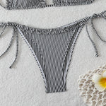New Sexy Blue Striped String Bikinis Two Pieces Swimsuit Women Swimwear Halter Beach Wear Swim Bathing Suits Frill Bikini Set