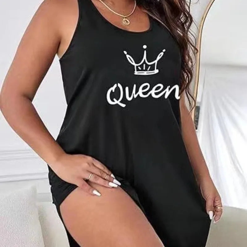 Plus Size Letter Printed Vest Nightgown