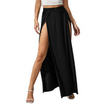 Sexy High Waist Women Elastic Side High Split Skirts Solid Loose Fit Sweat Absorption Summer Female Long Beachwear Skirts